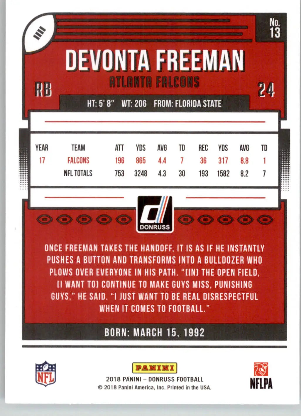 Devonta Freeman - 2018 Donruss - #13 - Football