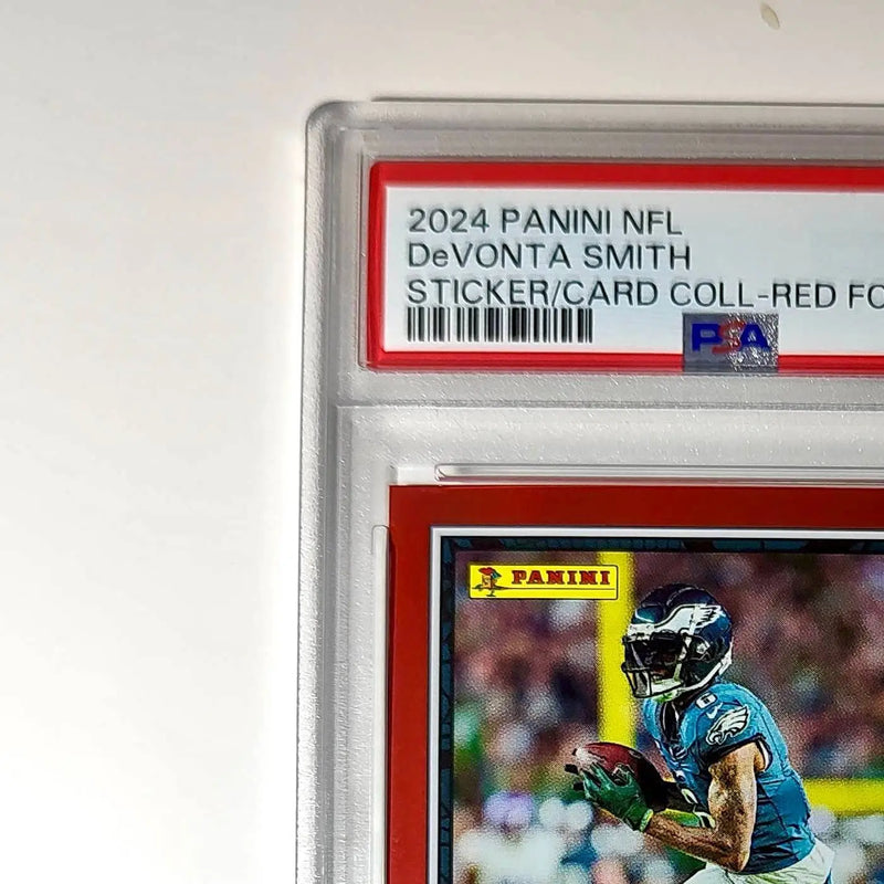 DeVonta Smith 2024 Panini Sticker Collection 048/299 #44 Red Foil PSA 9 Mint