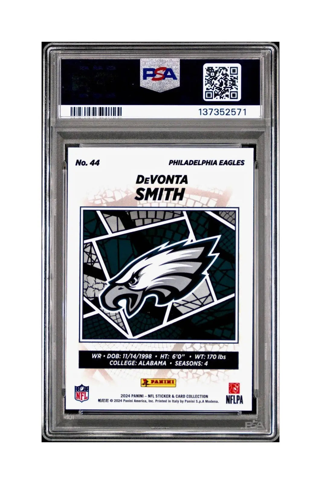 DeVonta Smith 2024 Panini Sticker Collection 048/299 #44 Red Foil PSA 9 Mint