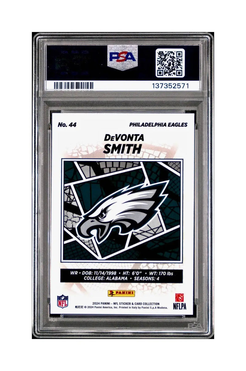 DeVonta Smith 2024 Panini Sticker Collection 048/299 #44 Red Foil PSA 9 Mint