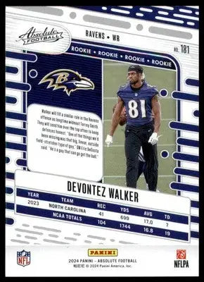 Devontez Walker Rookie 2024 Panini Absolute Retail #181 Baltimore Ravens - Football Card Single