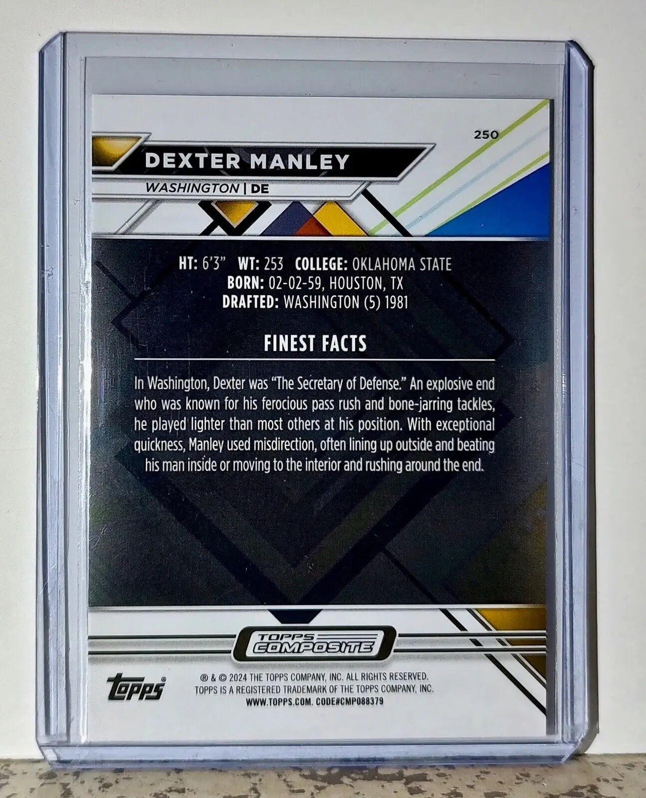 Dexter Manley 2023 Topps Finest NFL #250 Football Card Washington Commanders - Football Card Single