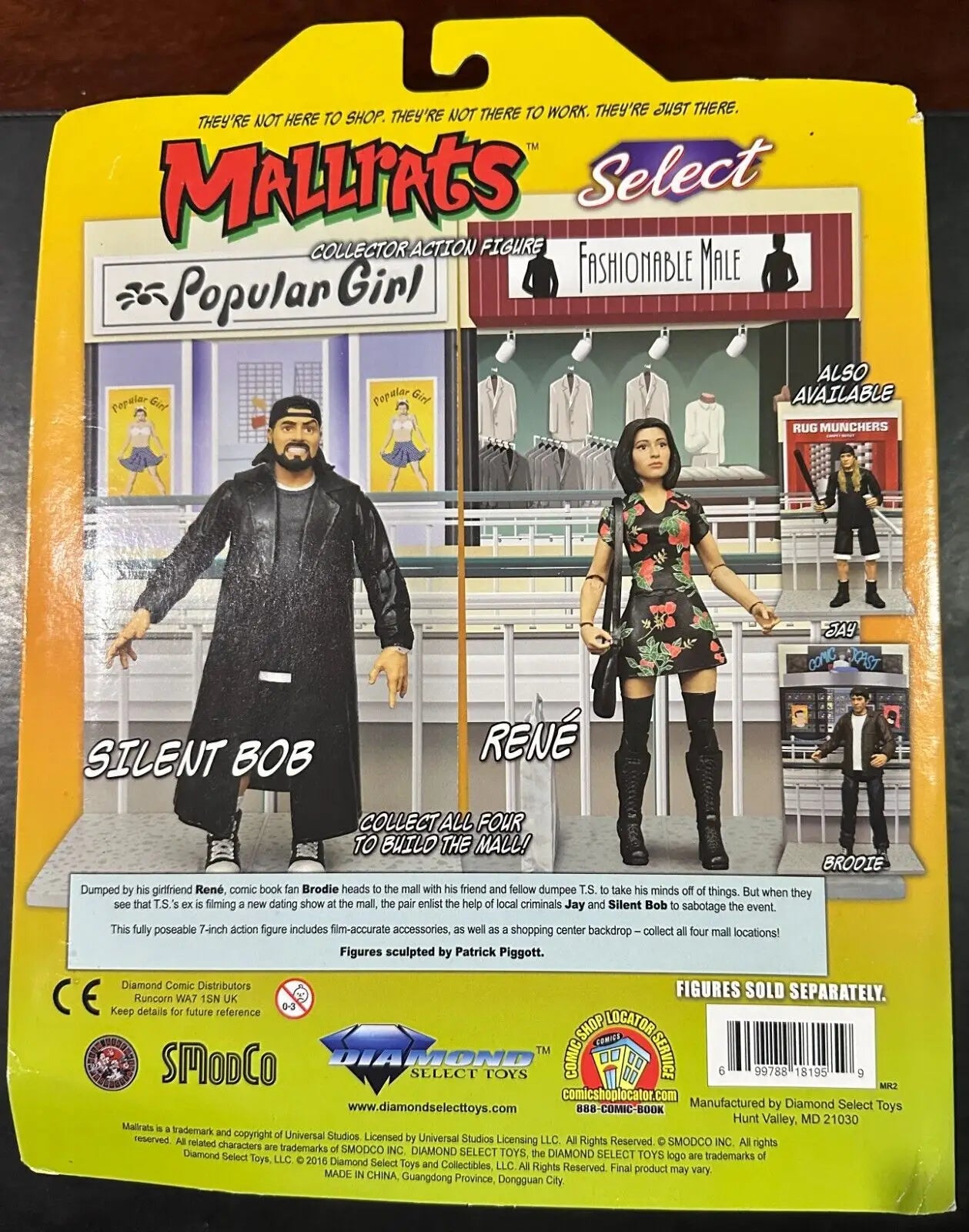 Diamond Select Toys Silent Bob packaging from Mallrats action figure collectible line