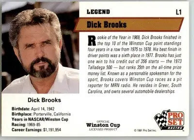 Dick Brooks - 1991 Pro Set - #L1 - Legends Racing - Racing Card Single
