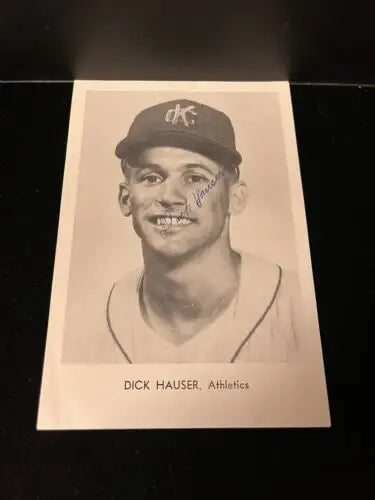 Signed Dick Hauser baseball card from the KC Athletics team issue photo collection