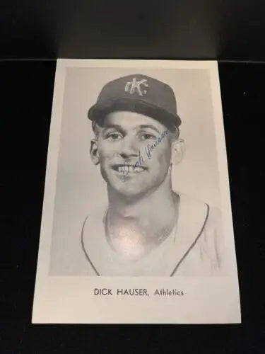 Autographed Dick Hauser baseball card from team issue photo for KC Athletics fans