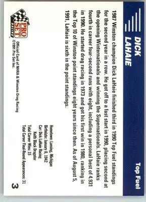 Dick LaHaie - 1991 Pro Set NHRA - #3 - Racing - Racing Card Single