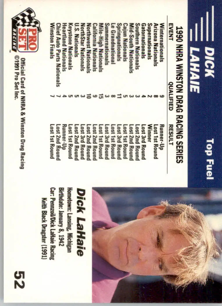 Dick LaHaie’s Car - 1991 Pro Set NHRA - #52 - Racing - Racing Card Single