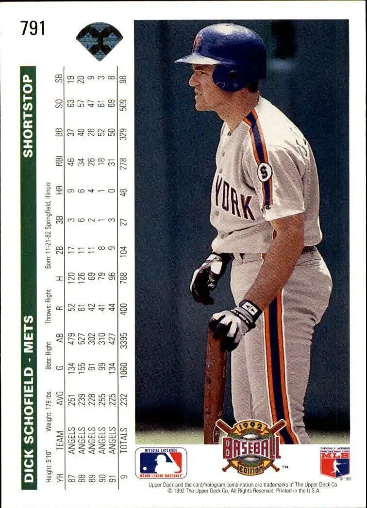 Dick Schofield 1992 Upper Deck MLB #791 Baseball Card New York Mets - Baseball Card Single