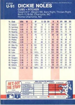 Dickie Noles - 1987 Fleer Update - #U-91 - Baseball - Baseball Card Single