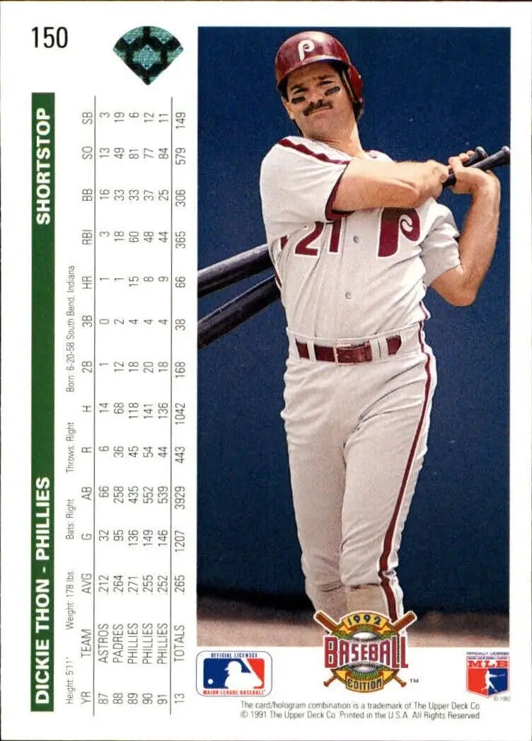 Dickie Thon 1992 Upper Deck MLB #150 Baseball Card Philadelphia Phillies - Baseball Card Single