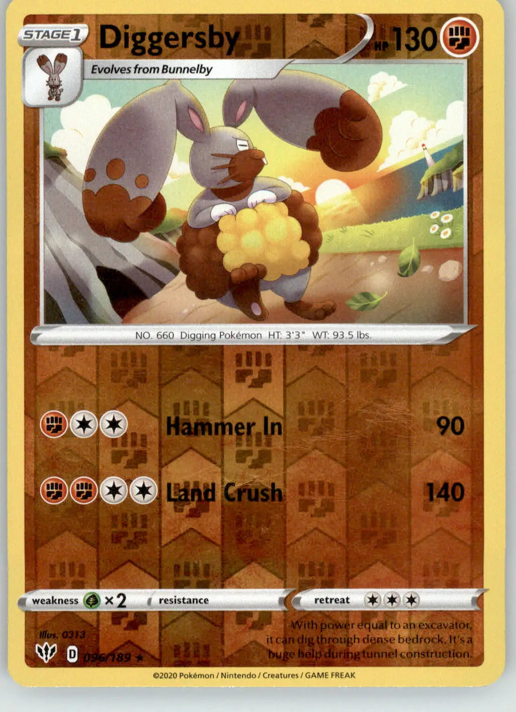Diggersby - Darkness Ablaze - 096/189 - Reverse Holo LP Pokemon - Pokémon Card Single