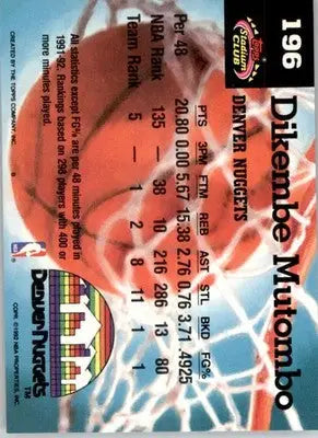 Dikembe Mutombo - 1992-93 Stadium Club - #196 - Members Only Basketball - Basketball Card Single