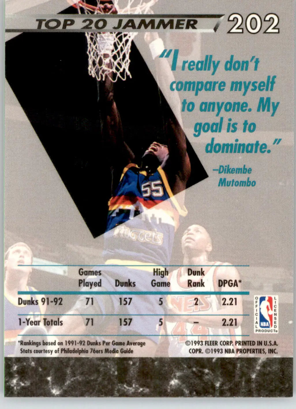 Dikembe Mutombo - 1992-93 Ultra - #202 - Basketball - Basketball Card Single