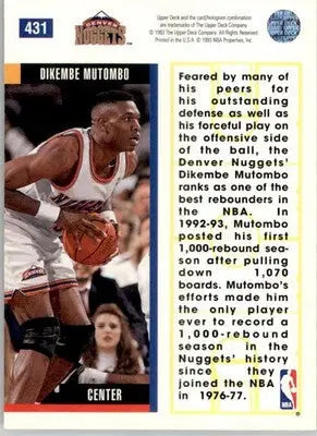 Dikembe Mutombo - 1993-94 Upper Deck - #431 - Basketball - Basketball Card Single