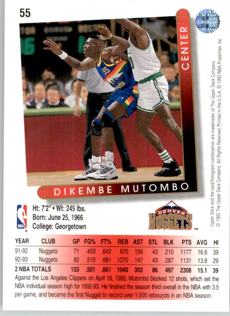Dikembe Mutombo - 1993-94 Upper Deck - #55 - Basketball - Basketball Card Single