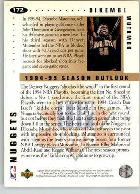 Dikembe Mutombo - 1994-95 Collector’s Choice - #172 - Silver Signature - Basketball Card Single