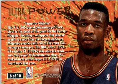 Dikembe Mutombo - 1994-95 Ultra - #6 - Ultra Power Basketball - Basketball Card Single