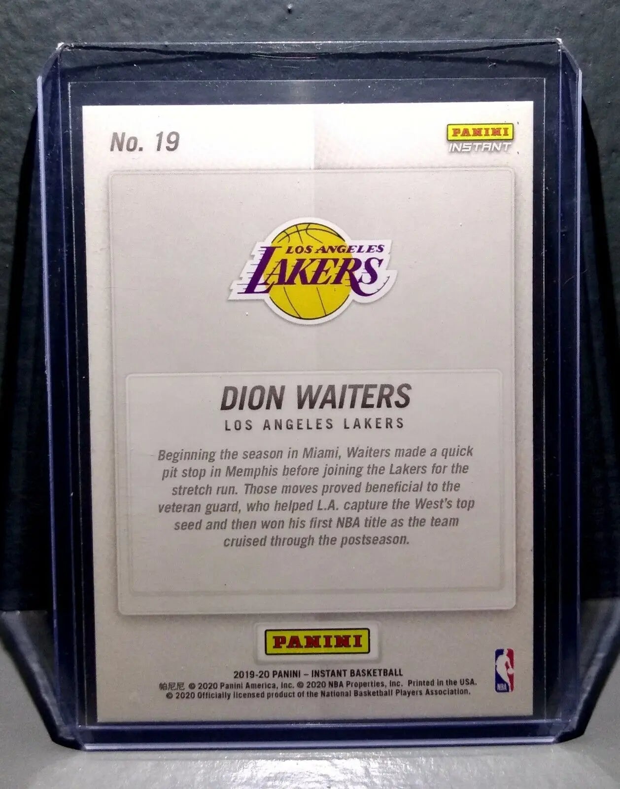 Dion Waiters 2020 Panini LA Lakers NBA Champions #19 Basketball Card
