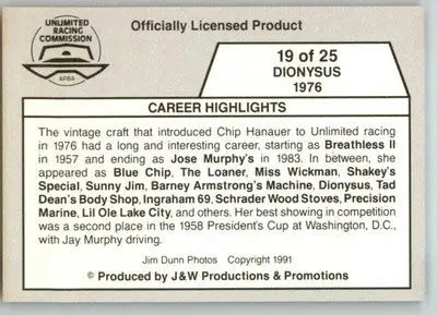 Dionysus 1976 - 1991 APBA Thunder on the Water - #19 - Racing - Racing Card Single
