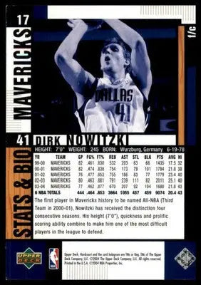 Dirk Nowitzki 2004-05 Upper Deck Hardcourt #17 Dallas Mavericks - Basketball Card Single