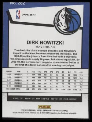 Dirk Nowitzki 2019-20 Hoops Premium Purple Disco #282 Dallas Mavericks - Basketball Card Single