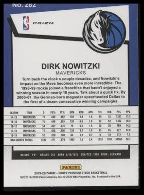 Dirk Nowitzki 2019-20 Hoops Premium Stock Prizms Silver #282 Dallas Mavericks - Basketball Card Single