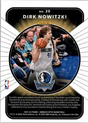Dirk Nowitzki - 2021-22 Donruss Optic - #20 - Winner Stays Basketball - Basketball Card Single