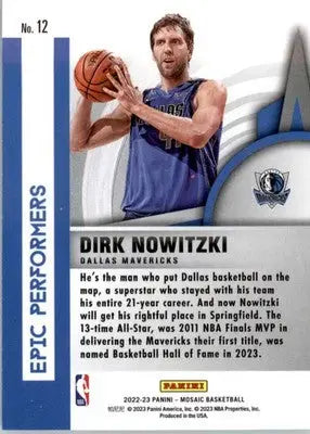 Dirk Nowitzki - 2022-23 Panini Mosaic - #12 - Epic Performers Mosaic Basketball - Basketball Card Single