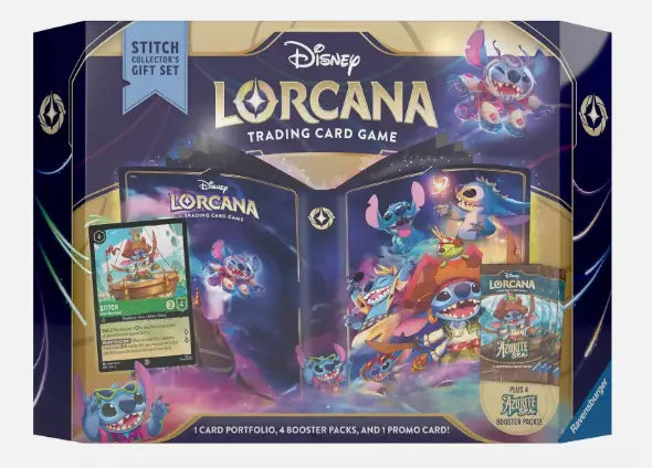 Disney Lorcana Azurite Sea gift set with trading cards, card portfolio, and promo card