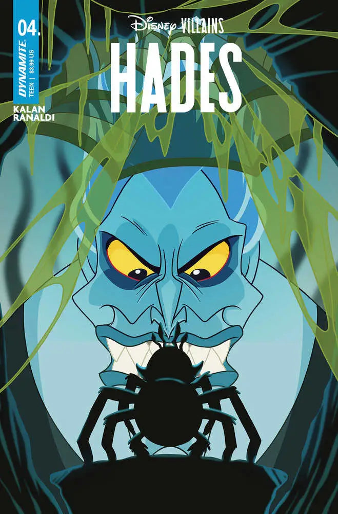 Blue-faced villain holds spider silhouette in Disney Villains Hades #4 Cover C Forstner