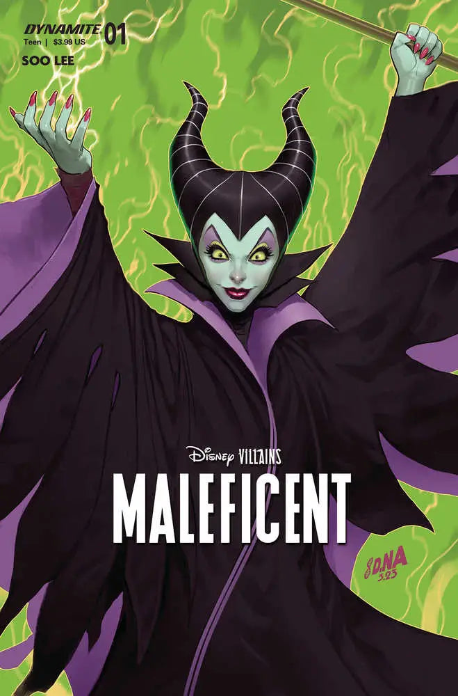 Comic book cover featuring Disney Villains Maleficent in a black robe with glowing magic effects