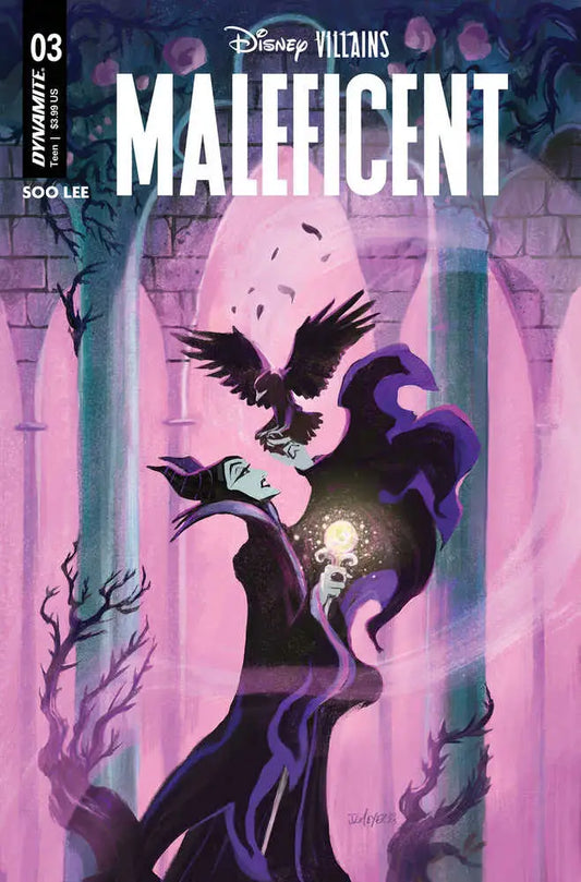 Dark figure with horns and raven against purple, Disney Villains Maleficent trading cards