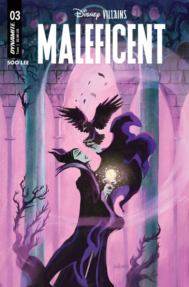 Dark figure with horns and raven against purple, Disney Villains Maleficent trading cards