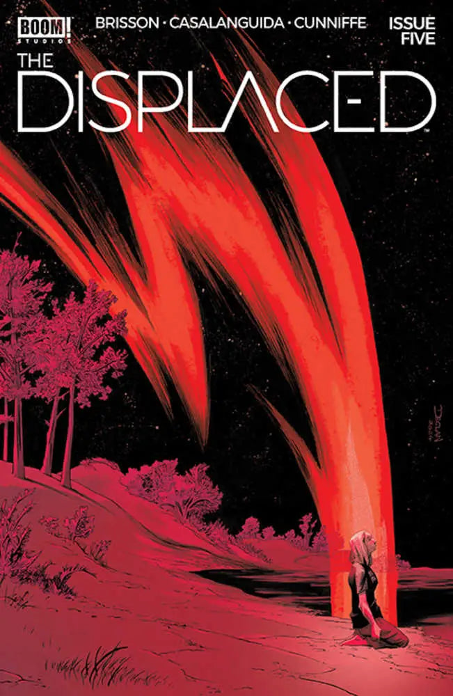 Comic book cover for The Displaced Issue Five with red streaks, ideal for trading cards