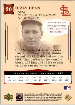 Dizzy Dean - 2004 Upper Deck Sweet Spot Classic - #20 - Baseball - Baseball Card Single