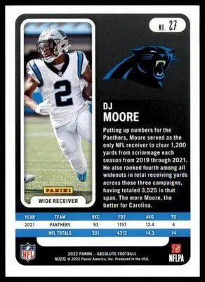 DJ Moore 2022 Panini Absolute Retail #27 Carolina Panthers - Football Card Single