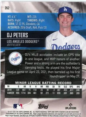 DJ Peters Rookie 2021 Stadium Club Chrome #352 Los Angeles Dodgers - Baseball Card Single