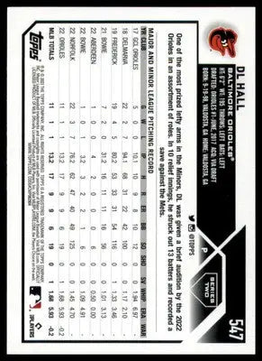 DL Hall Rookie 2023 Topps #547 Baltimore Orioles - Baseball Card Single