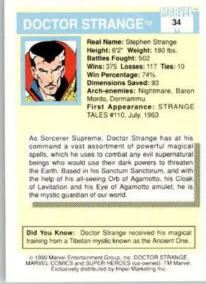 Doctor Strange - 1990 Impel Marvel Universe - #34 - Non_sport - Non-Sports Card Single