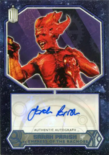 Red demonic creature with horns from Doctor Who trading cards featuring Sarah Parish