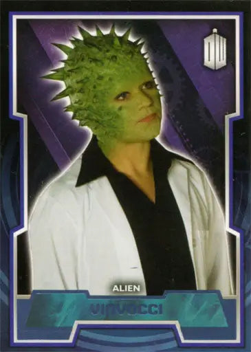 Green alien in lab coat on Doctor Who 2015 Blue Foil Parallel Card #082 of 199