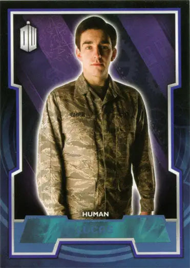 Man in military-style uniform on Doctor Who 2015 Blue Foil Parallel Card