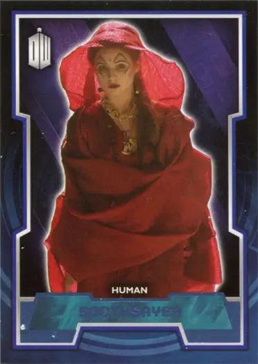 Woman in red attire and hat on a Blue Foil Parallel Card #101 of 199 from Doctor Who