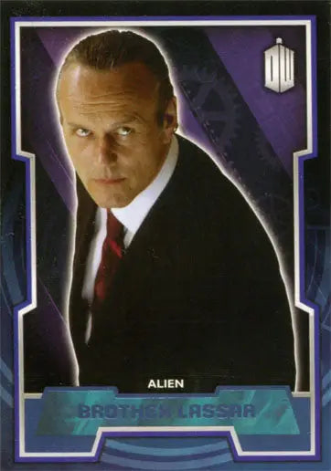 Serious man in suit with red tie on Doctor Who 2015 Blue Foil Parallel Card #064 of 199