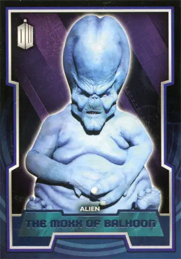 Blue-skinned alien with bulbous head on Doctor Who 2015 Purple Foil Parallel Card