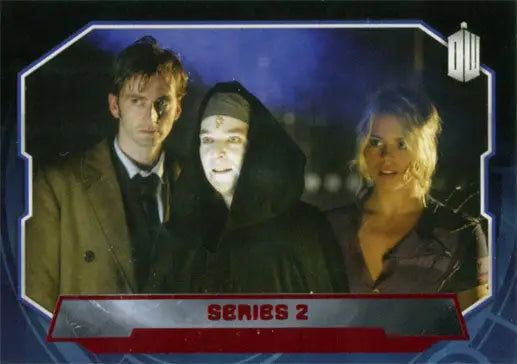 Doctor Who red foil stamped parallel card featuring three iconic characters