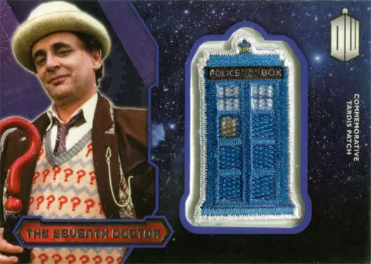 Blue Police Box Tardis Patch featuring the Seventh Doctor and iconic signage