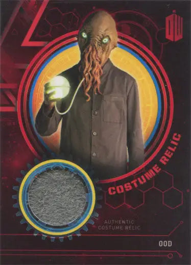 Alien creature with octopus head in dark shirt holding glowing orb from Doctor Who trading card