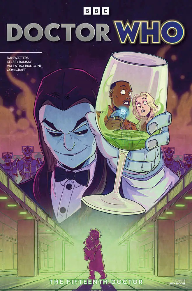 Sinister figure on Doctor Who Fifteenth Doctor #1 comic cover holding two characters